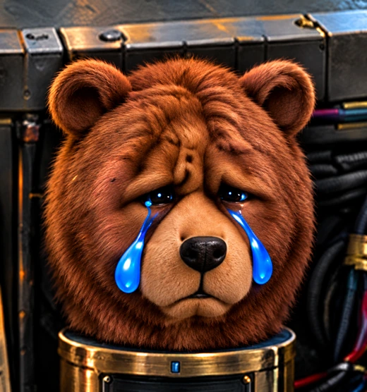 Brown crying bear head on the Bear Tears dispenser
